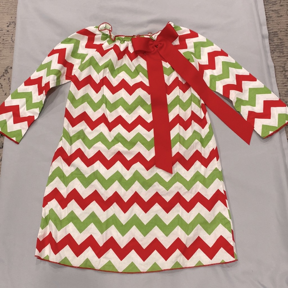 Lolly Wolly Doodle Chevron Christmas Dress Girl’s Size 5 Cotton